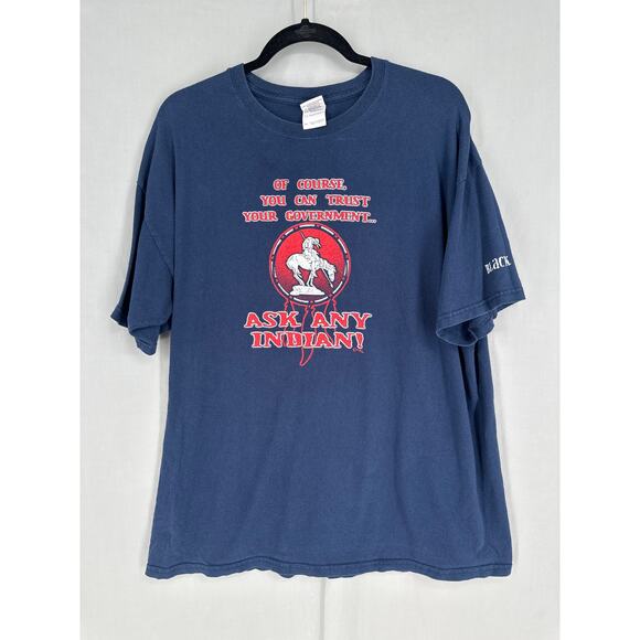 Vintage Native American Shirt Mens XL Navy Blue Graphic Tee Government Protest - Picture 1 of 6